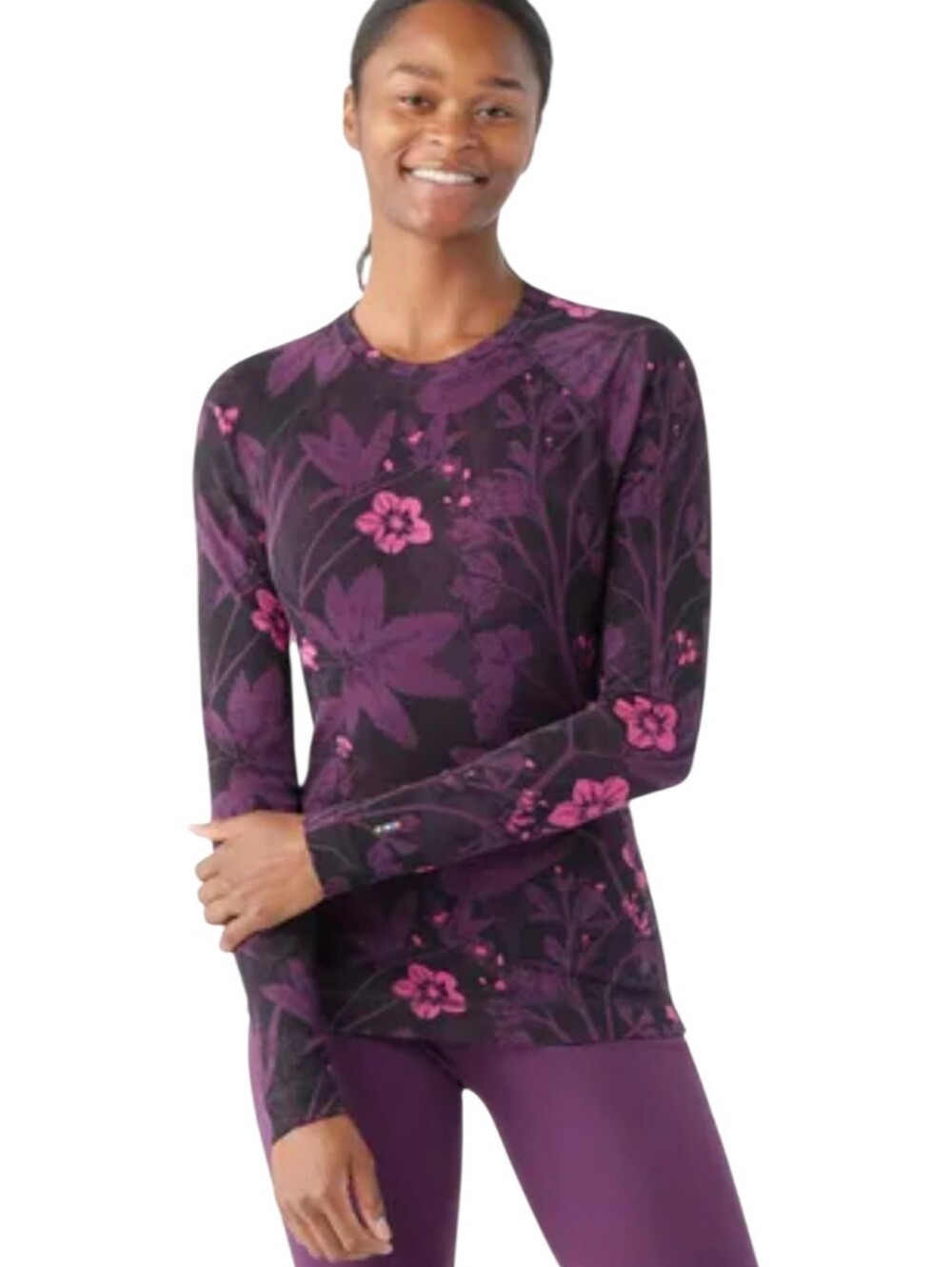 Smartwool Merino 250 Floral Long-Sleeve Baselayer Crewneck Purple Iris Size L